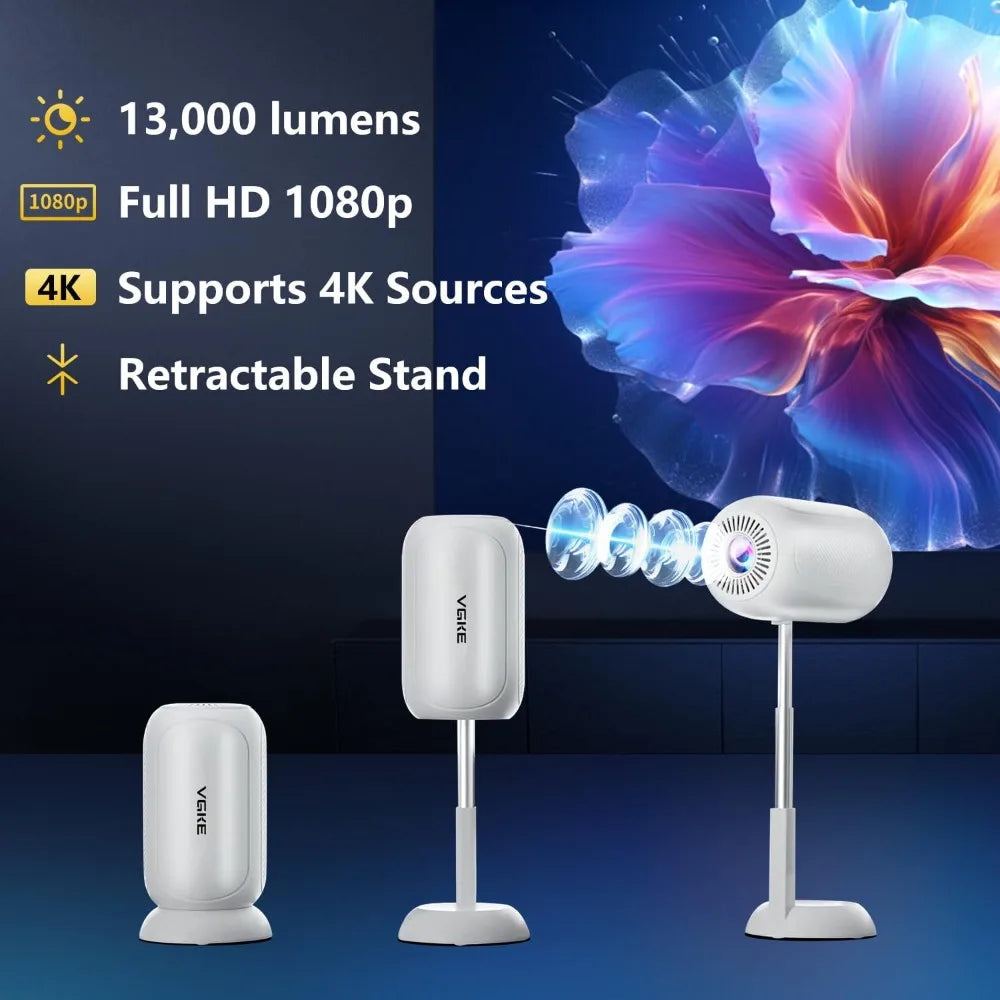 Mini Projector,Portable Projector with WiFi and Bt,4K Support,Auto Keystone,Compatible with HDMI/USB/TV Stick for Home / Outdoor